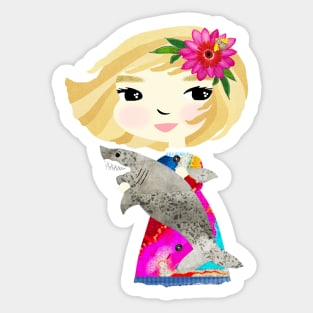 Girl with Great White Shark/Cordelia & Carl Sticker